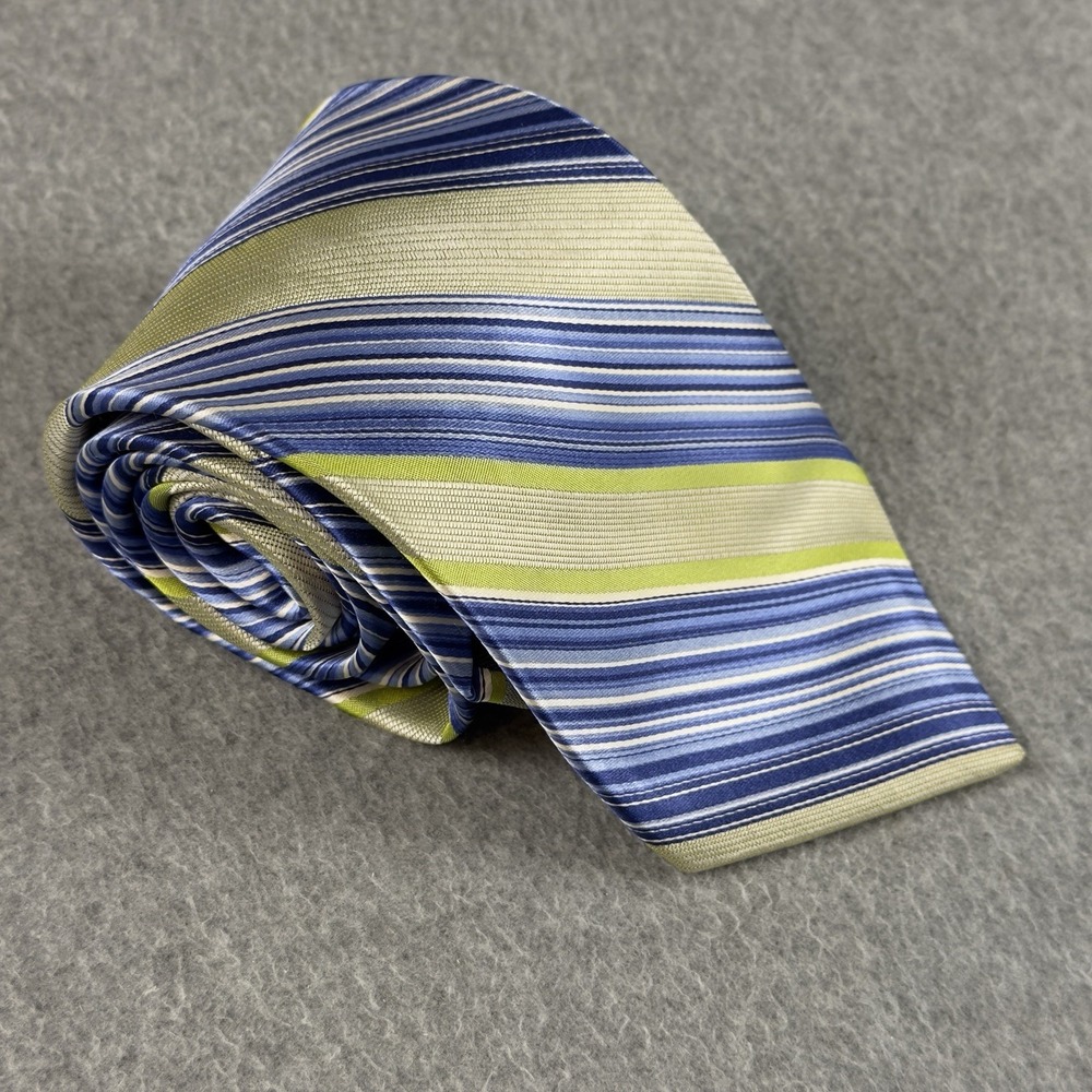 Bruno Piattelli Extra Long 100% Silk Tie Blue Green Stripe Made USA XL 64x3.6"